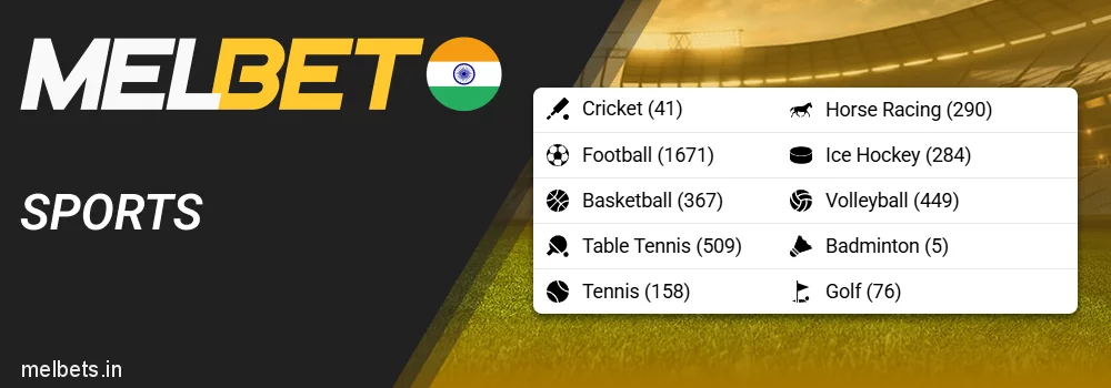 Sports for betting available at Melbet