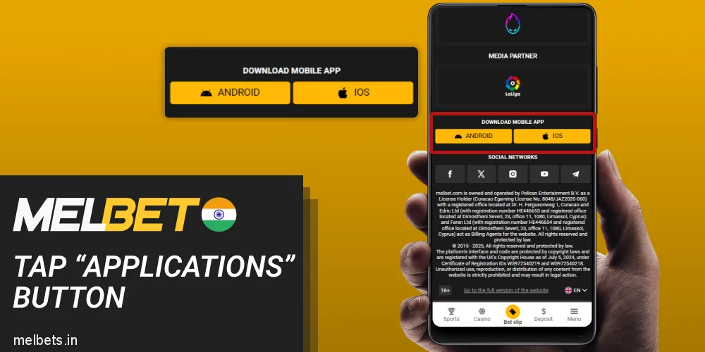Tap the “Applications” button in Melbet