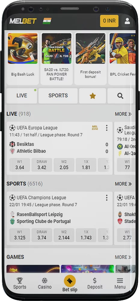 Screenshot of Melbet mobile app