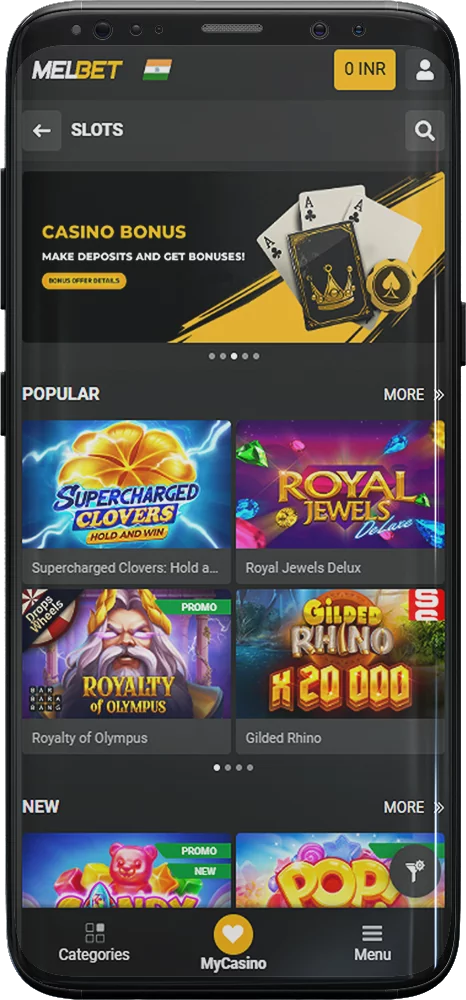 Screenshot of casino games in the Melbet app