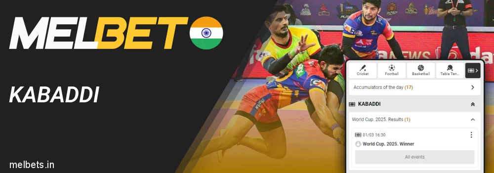 Bet on Kabaddi in Melbet app