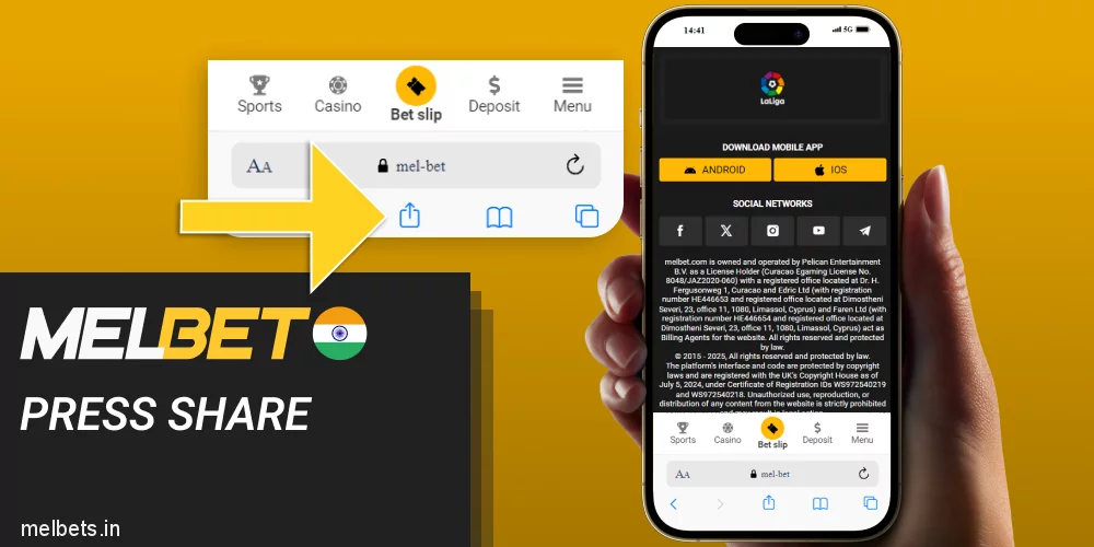 Press Share to install Melbet app on iPhone