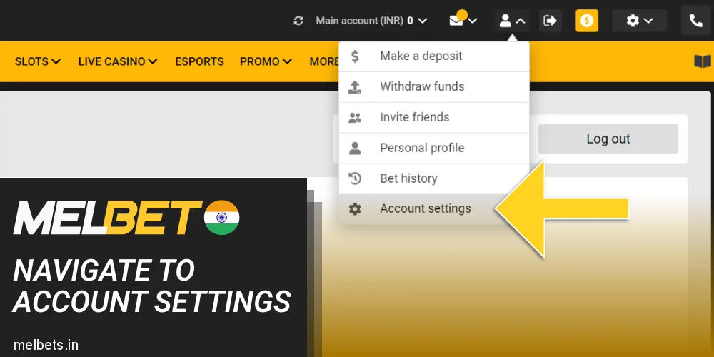 Open the Melbet settings page