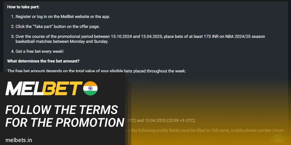 Follow the specific terms for the Melbet promotion