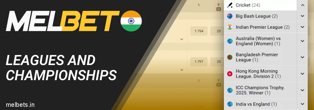 Melbet Cricket Leagues and Championships for Indian players