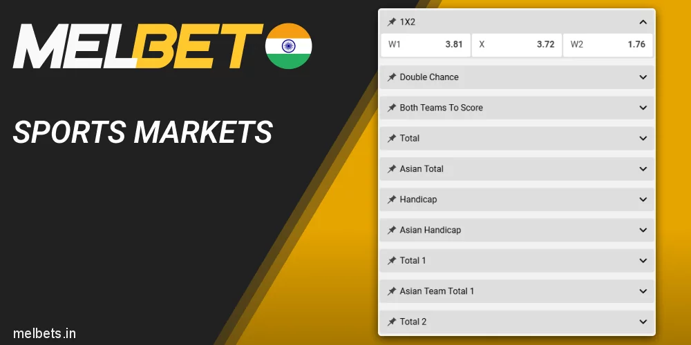 Football betting markets available on Melbet
