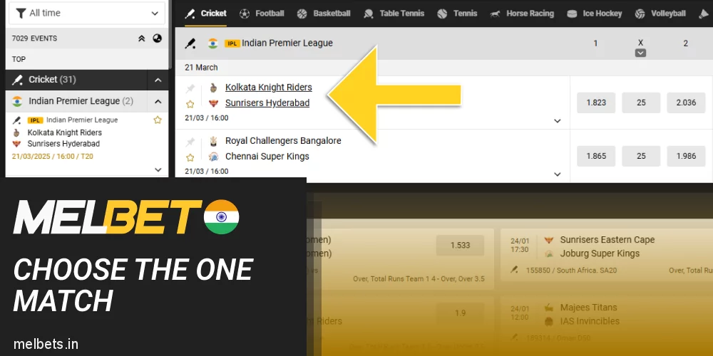 Choose the IPL match in Melbet