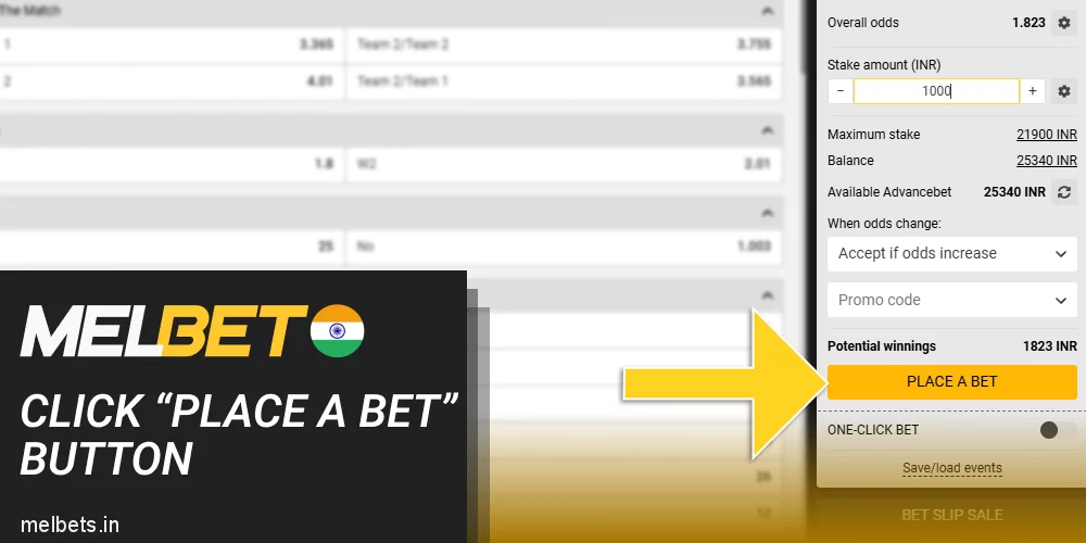 Click on the "Place a bet" button at Melbet