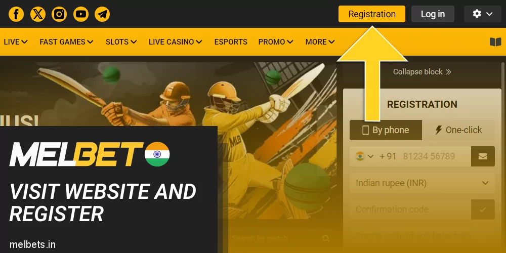 Open Melbet site and register account