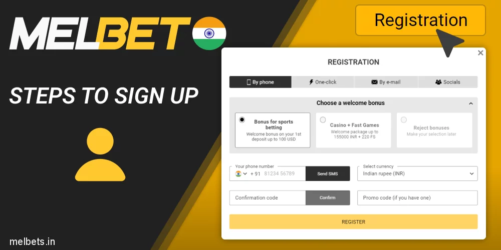 Register personal account Melbet in India