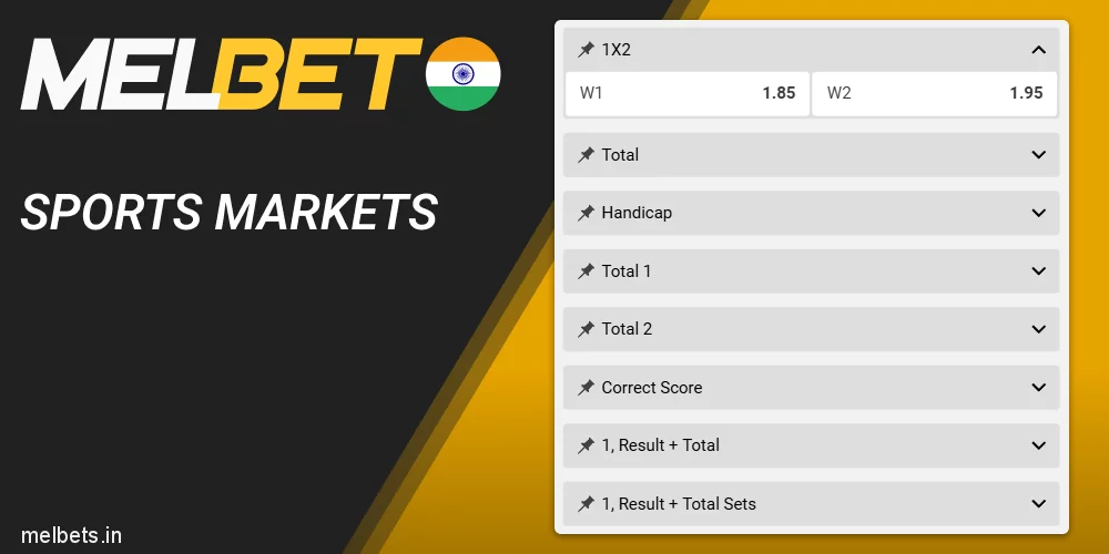 Tennis betting markets at Melbet IN