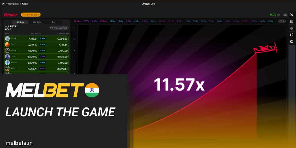 Launch the Aviator game at Melbet