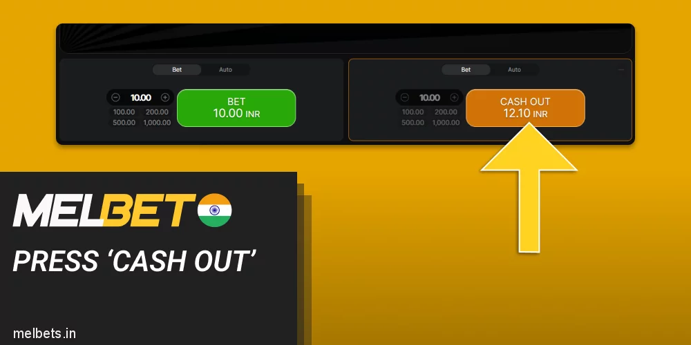 Press ‘Cash out’ to receive your winnings in the Aviator game at Melbet